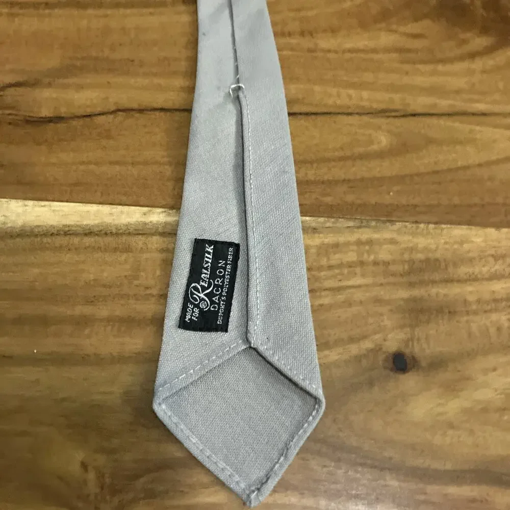 Vintage 1940s Grey Necktie Swing Skinny Tie Single Stitch Dacron Polyester 1930s
